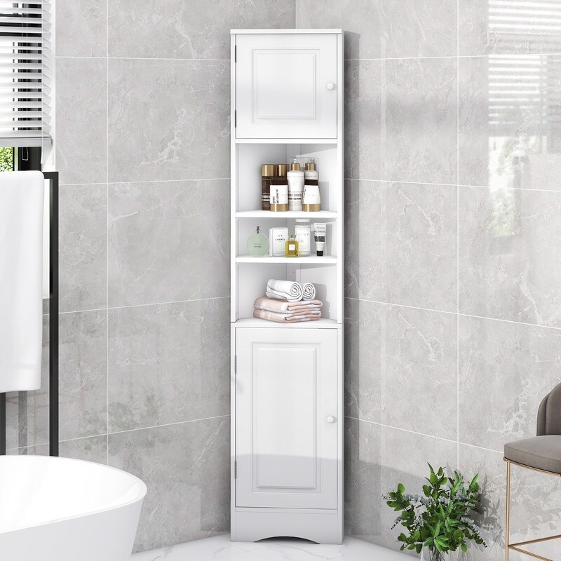 67in Tall Corner Cabinet Trapezoid Bathroom Storage Cabinet - Bed