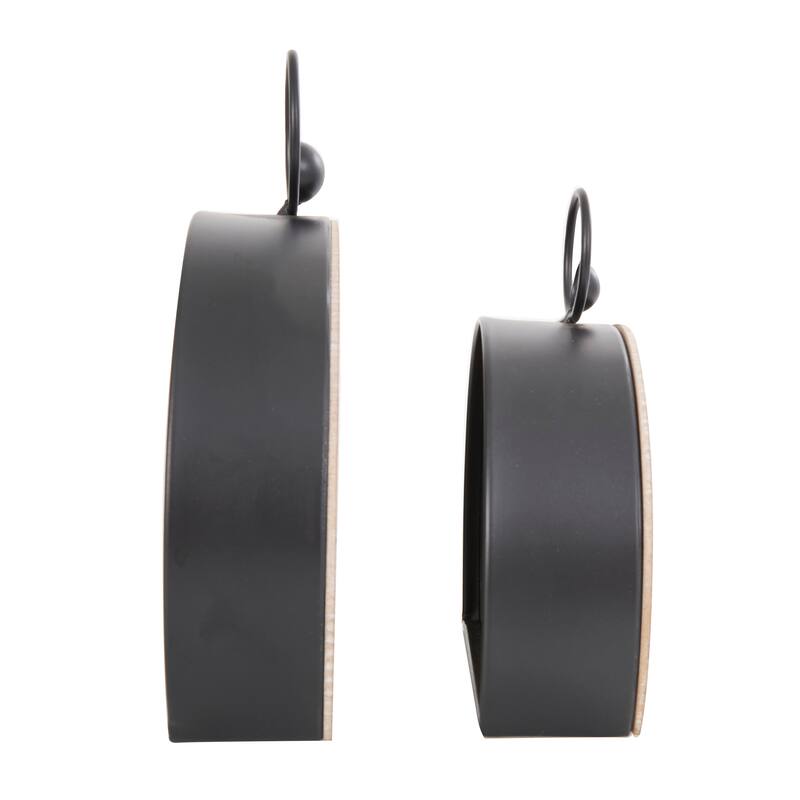White or Black Wooden Semicircle Clock with Brown Wooden Frame and Ring Handle (Set of 2)