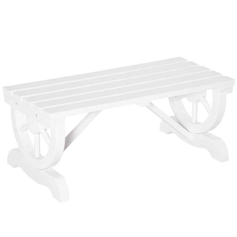 Fir Wood Patio Garden Bench with Wheel Legs and Slatted Seat - 38.6" W x 19.75" D x 15.6" H - White