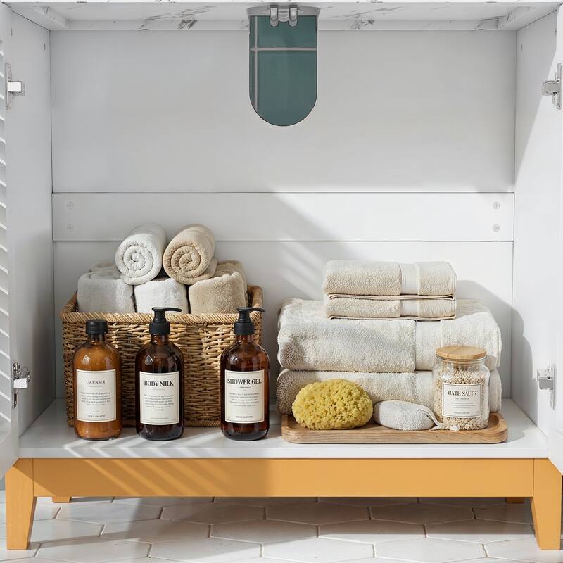 31" Bathroom Vanity with Sink, Modern Freestanding Bathroom Vanity Cabinet Artificial Stone Basin and Solid Wood Leg