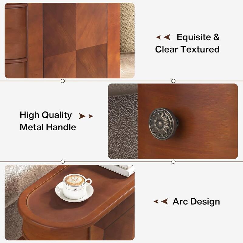 Sofa End Table, Wood Nightstand with 2 Drawers No Assembly Required