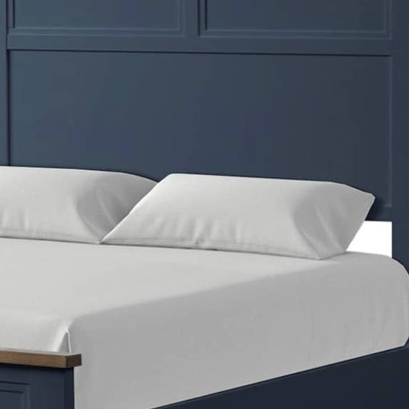 Tela Twin Size Bed w Recessed Panel Headboard, Dark Brown Trim, Blue