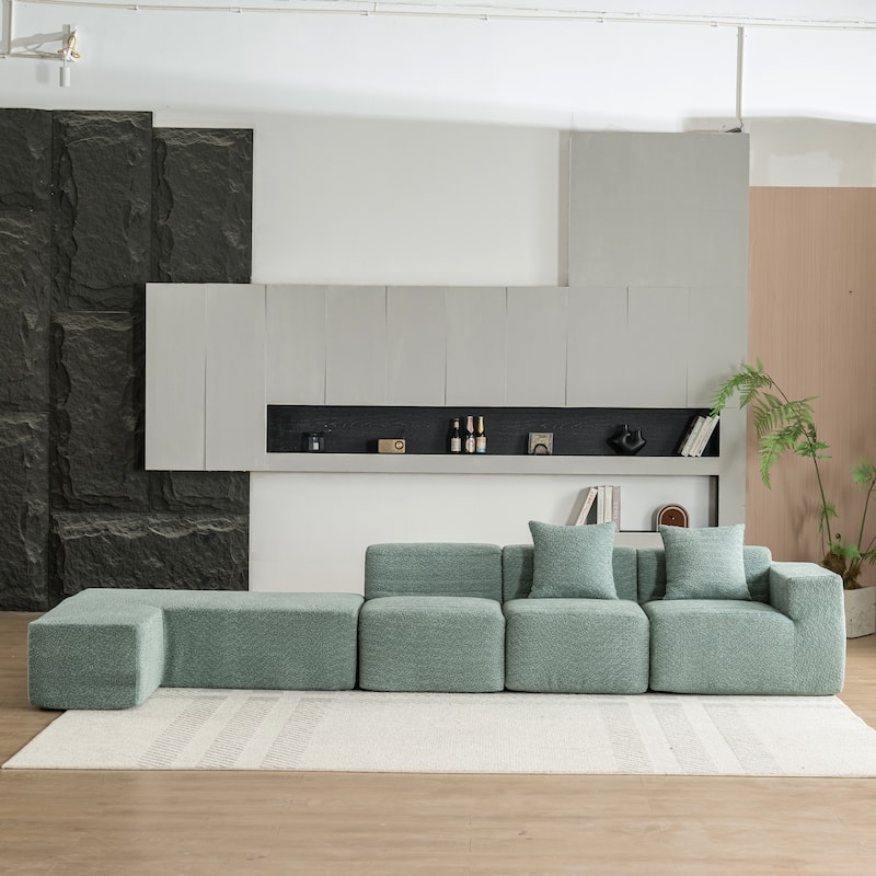 116.5" Polyester 4-Seater Sectional Sofa with Back Pillows