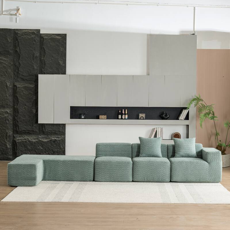 Contemporary Modular Sectional Sofa with Boucle Upholstery and Low Sofa Cushions for Flexible Seating in Modern Living Rooms