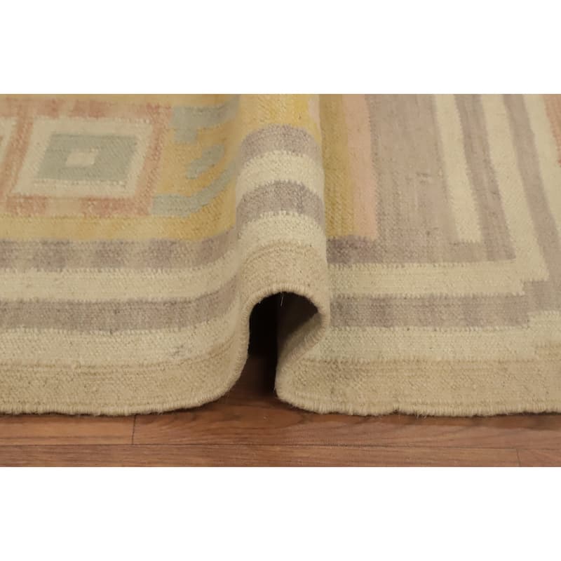 Hand Woven Oriental 100% Wool Carpet Southwestern Tribal Yellow & Gold Kilim Runner Rug - 6' 4'' X 2' 1''