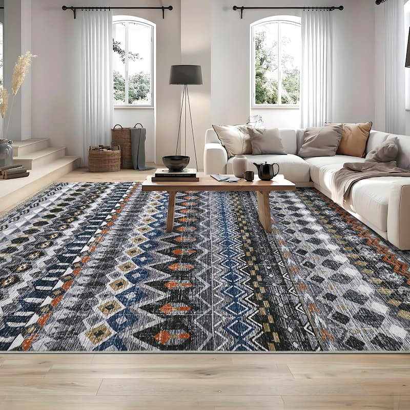 Garvee Boho Geo Low Pile Foldable Area Rug