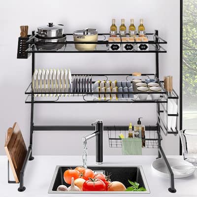 2-Tier Dish Drying Rack Cutlery Drainer Kitchen Shelf
