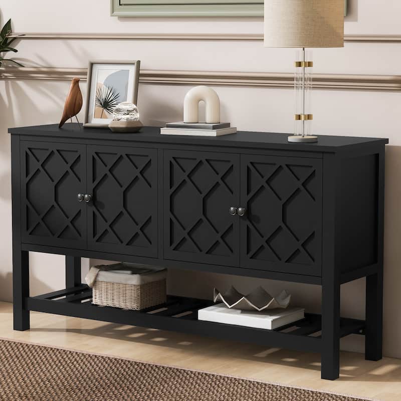 59.8" Storage Console Tables with 4 Doors and Bottom Shelf, Farmhouse Entryway Table Sofa Table with Rubber Wood Legs