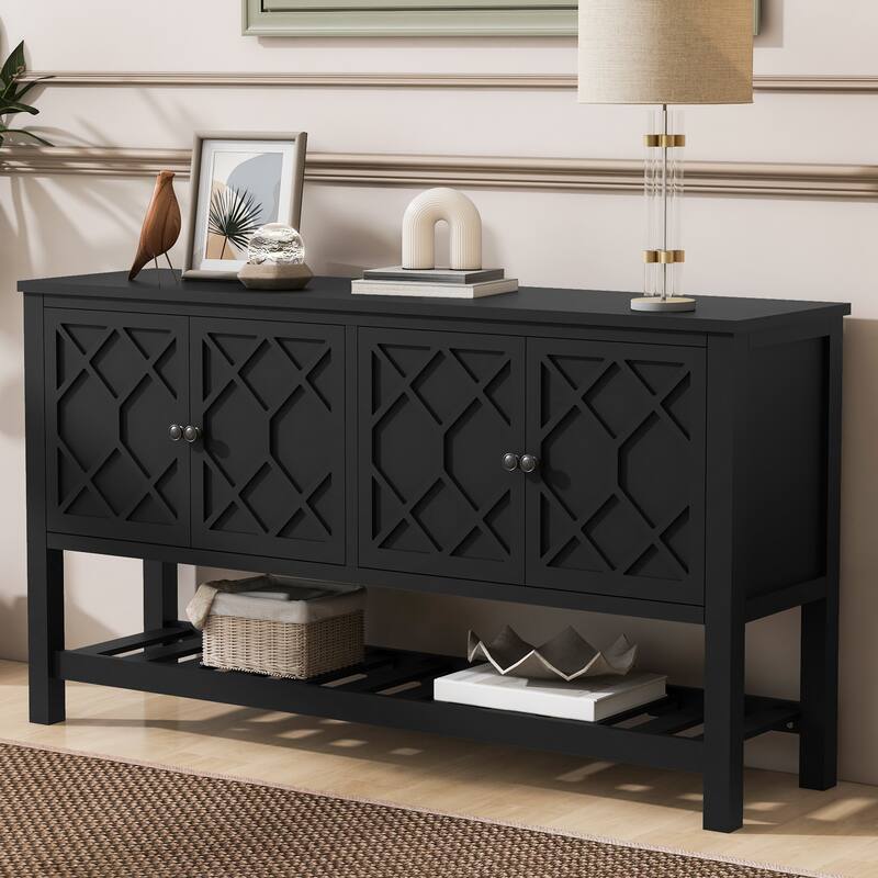 Elegant Entryway Table With Polygonal Door Design,Suitable For Study,Entryway, Hallway, Living Room, Foyer - Black