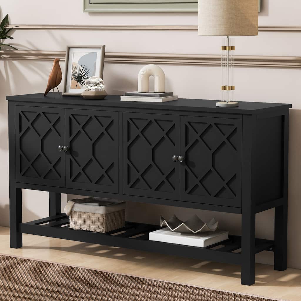 Entryway Table Console Tables with Polygonal Patterns Door, Hallway Tables with Open Storage Shelf and Rubber Wood Leg