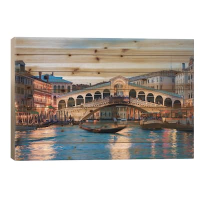 Rialto Bridge At Night, Venice Print On Wood by Matteo Colombo - Multi-Color