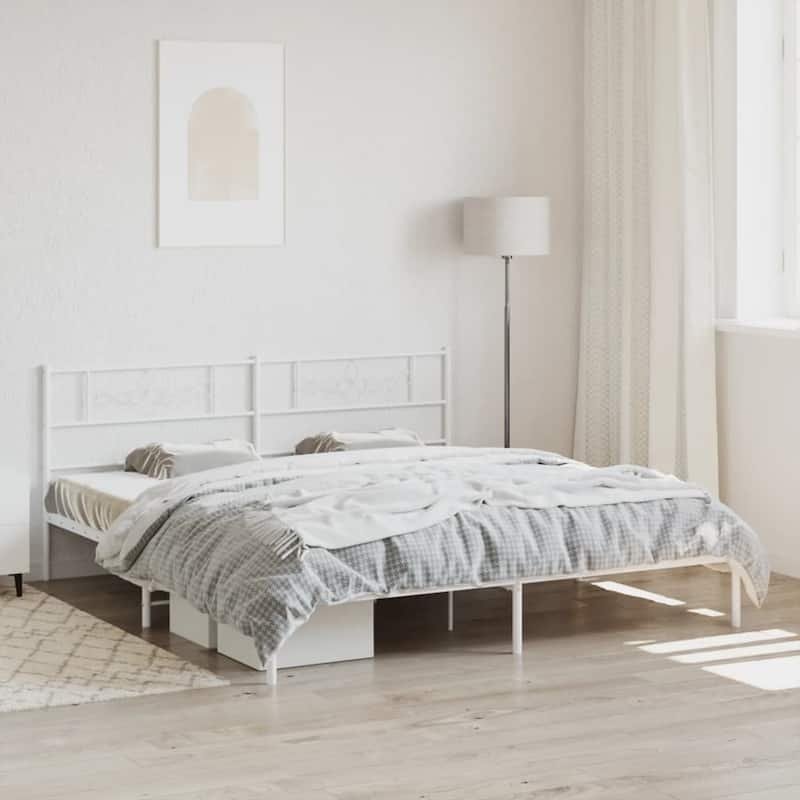 vidaXL 12 Inches White California King Metal Bed Frame No Mattress - 86.2" x 73.6" x 35.4"