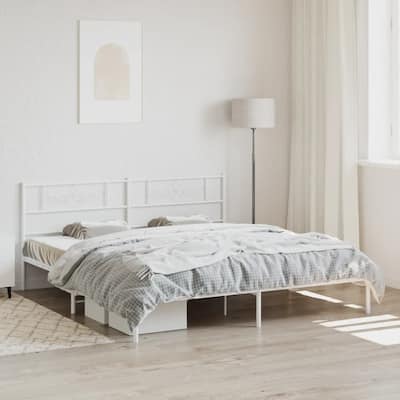 vidaXL 12 Inches White California King Metal Bed Frame No Mattress - 86.2" x 73.6" x 35.4"