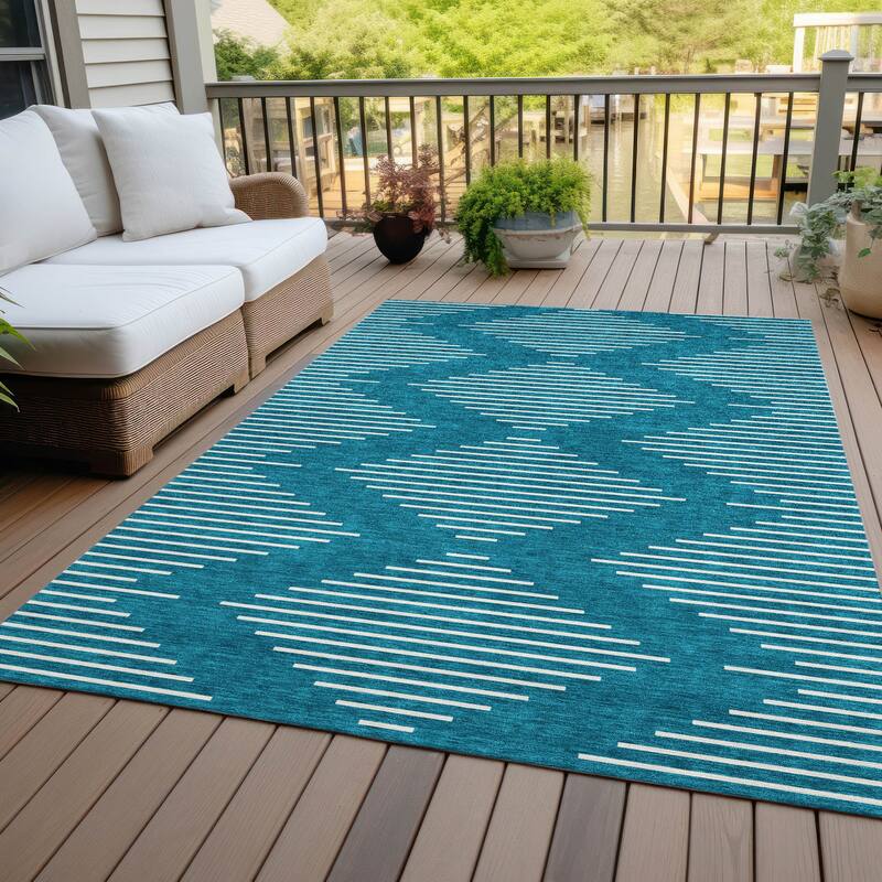 Machine Washable Indoor/ Outdoor Modern Stripe Chantille Rug - Teal - 3' x 5'