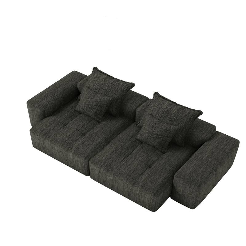 Oversized Modular Sectional Sofa w/ Armrest, Chenille Soft Cushion Sofa w/ 4 Pillows, 4 PCS DIY Combination Tufted Sofa