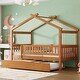 preview thumbnail 66 of 83, Montessori Bed House Bed with Trundle Bed and Headboard, Wood Daybed Platform Bed Frame No Box Spring Needed for Boys Girls Walnut - Twin