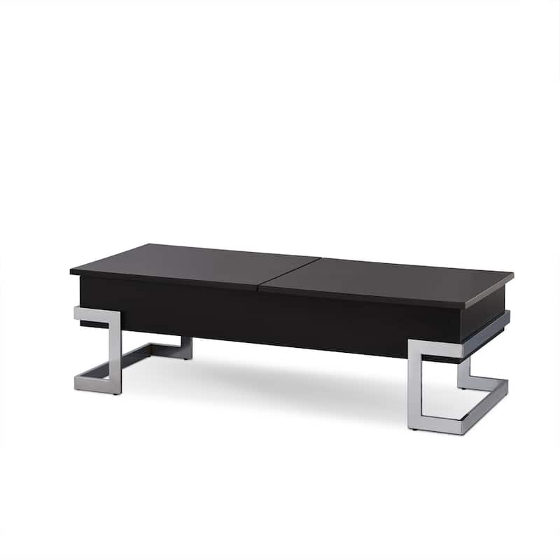 47-Inch White and Silver Lift Top Coffee Table with Metal Sled Base - 47” x 20” x 14” - Black