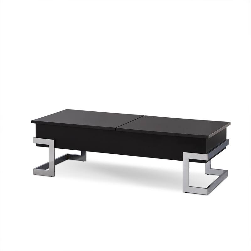 47-Inch White and Silver Lift Top Coffee Table with Metal Sled Base - 47” x 20” x 14”