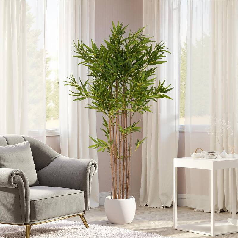 Roomfitters 70'' Artificial Bamboo Tree, Tall Faux Indoor Plant with Black Plastic Pot for Home Decor, Green