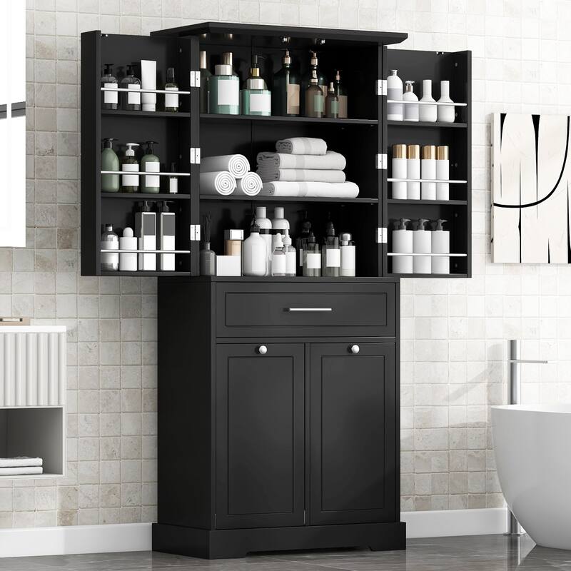 GDFStudio - Sebastian Tall Multi-Functional Bathroom Storage Cabinet with Integrated Hamper