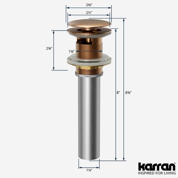dimension image slide 6 of 8, Karran Pop-Up Vanity Bowl Drain with Overflow