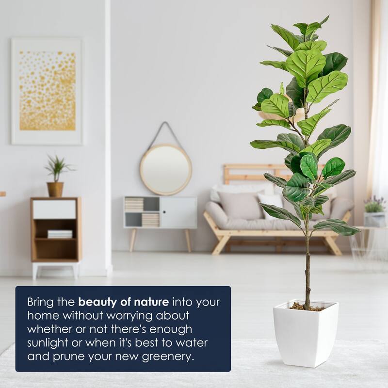 American Art Decor Artificial Faux Tree in White Tapered Ceramic Pot