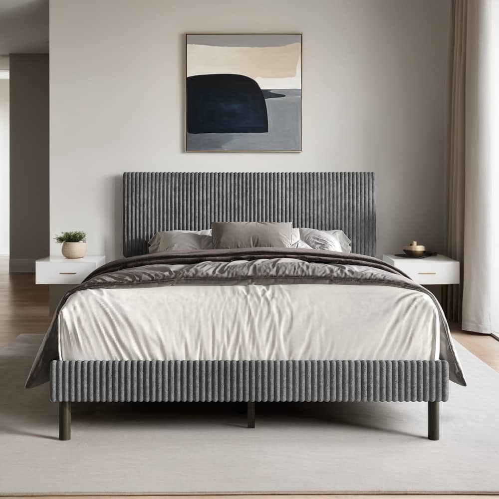 Clayfell Osceola Luxurious Corduroy Upholstered Panel Bed