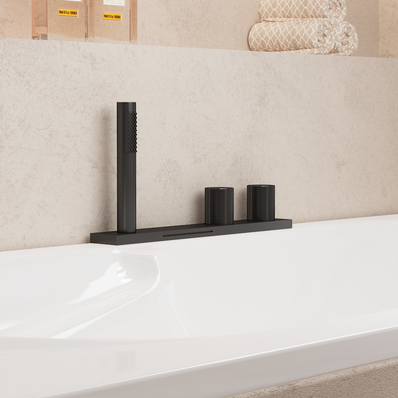 Bathtub Filler Faucet with Sprayer, 2-Handle Deck-Mount Roman Tub Faucet with Handshower Pressure Balanced Valve Included