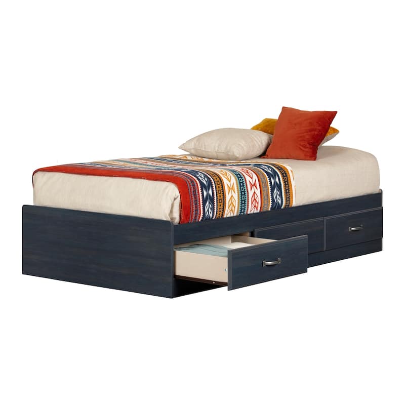 Twin Bed with Drawers - Kids Bedroom Furniture - Storage Bed - Blue Blueberry Finish