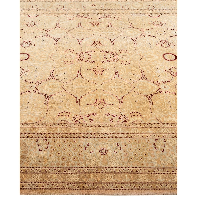 Overton Handknotted Wool Traditional Oriental Beige Area Rug - 6' x 9'