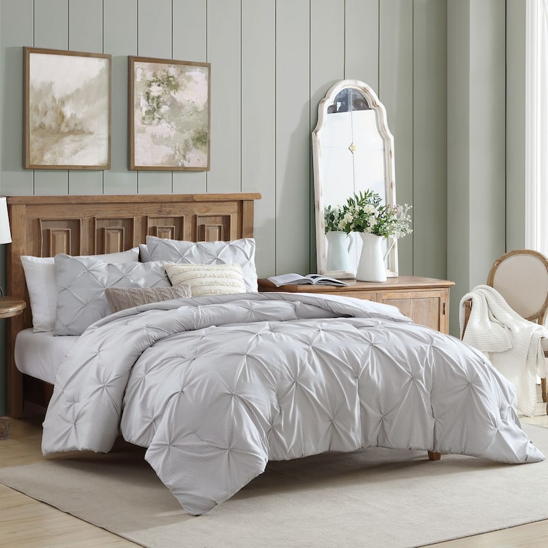 Swift Home 3-Piece Printed Stripe Pintuck Bedding Comforter Set