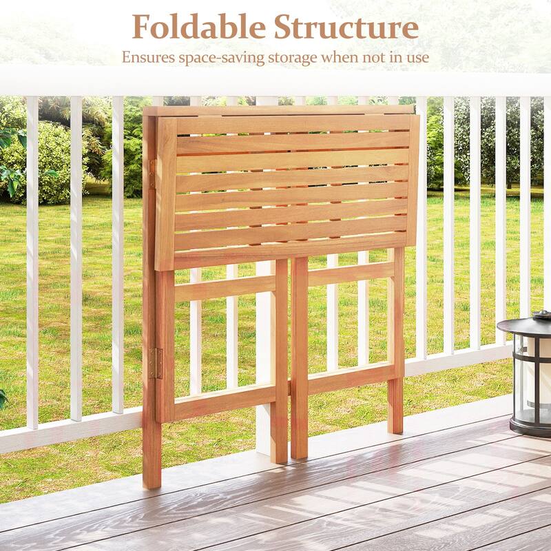 Gymax Acacia Wood Outdoor Bar Table w/Slatted Tabletop for Balcony