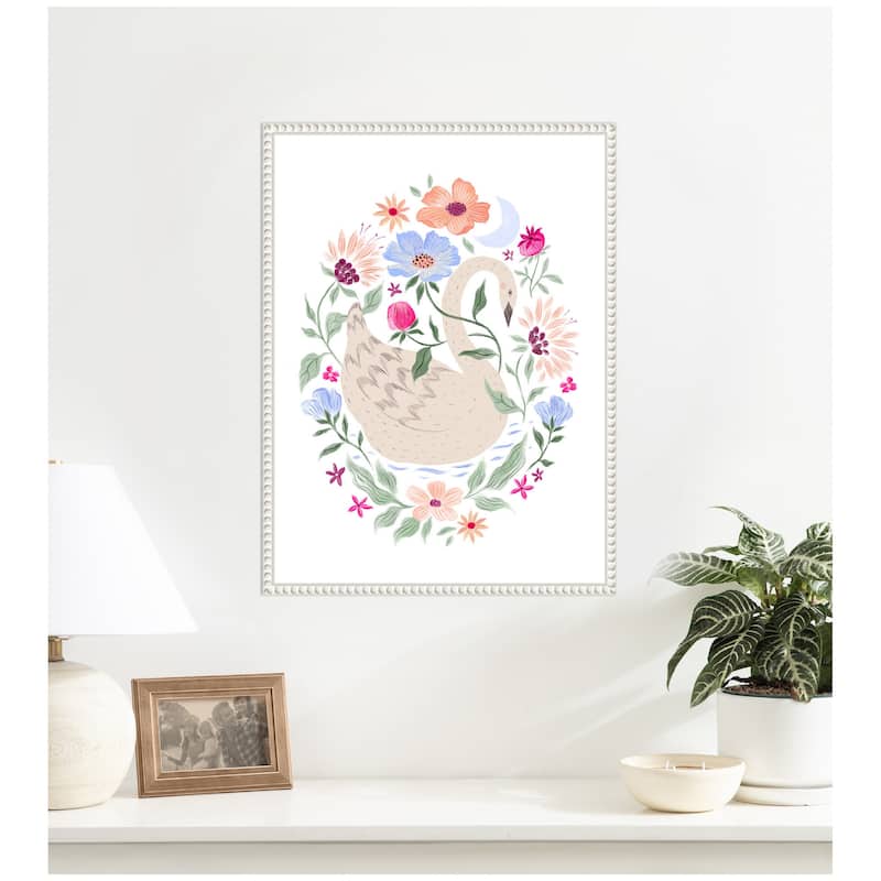 Kate and Laurel JL Swan Floral Oval by Jill Labieniec Framed Canvas Wall Art Print
