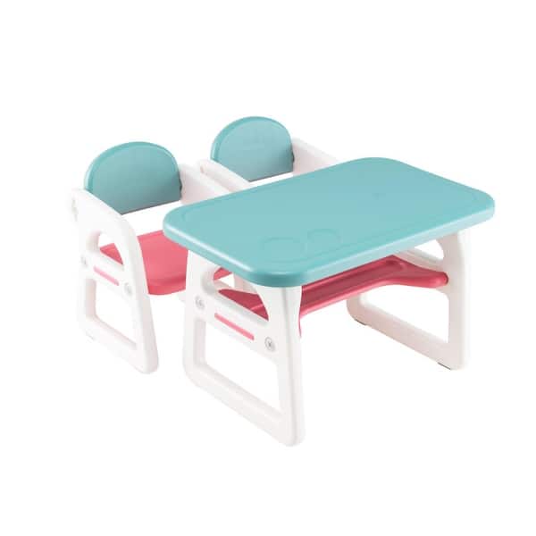 slide 2 of 27, Kids Table and Chair Set with Building Blocks - 31" x 19" x 19" (L x W x H) Pink-Blue