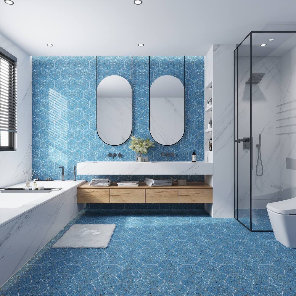 Amalfi 9x8 in. Glossy Shell, Terrazzo Hexagon Wall and Floor Tile (1.8 sq ft/case, 5-Pack)