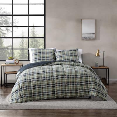 Eddie Bauer Rugged Plaid Down Alt Reversible Navy Comforter Set