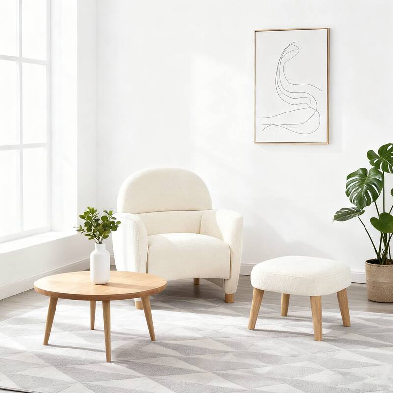 Modern Lazy Chair with Footrest Ottoman - Upholstered Leisure Sofa Chair, Reading Corner Chair for Small Space