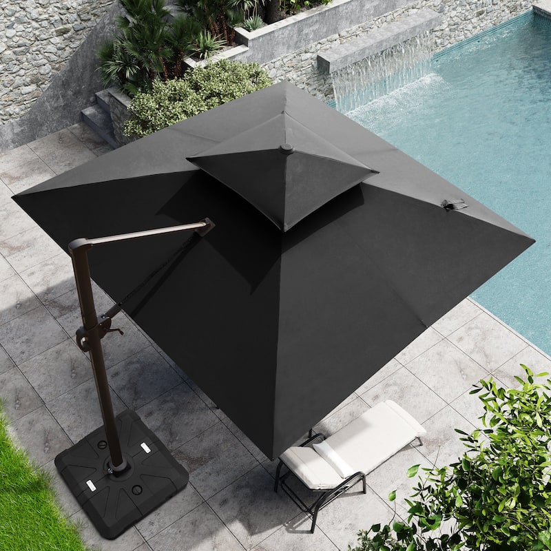 Outdoor 10FT Square Adjustable Offset Cantilever Patio Umbrella with Base