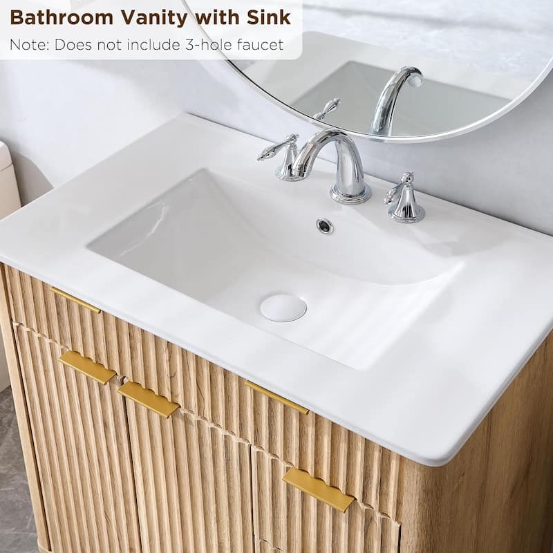 Modern Fluted Bathroom Vanity with Sink, Bathroom Cabinet, Washstand