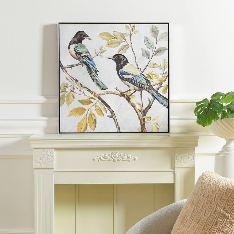 StyleCraft Birdsong I Hand-Embellished Framed Canvas Wall Art - 32" x 32"