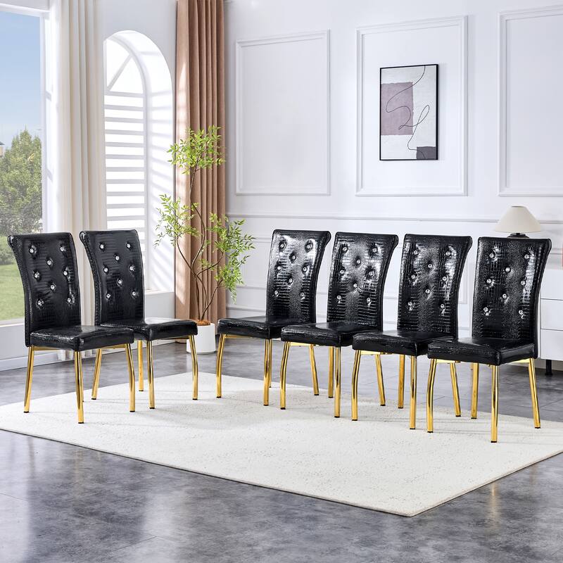 Set of 4, Retro alligator skin Upholstered dining chairs,with Crystal buckle design and Faux Leather design