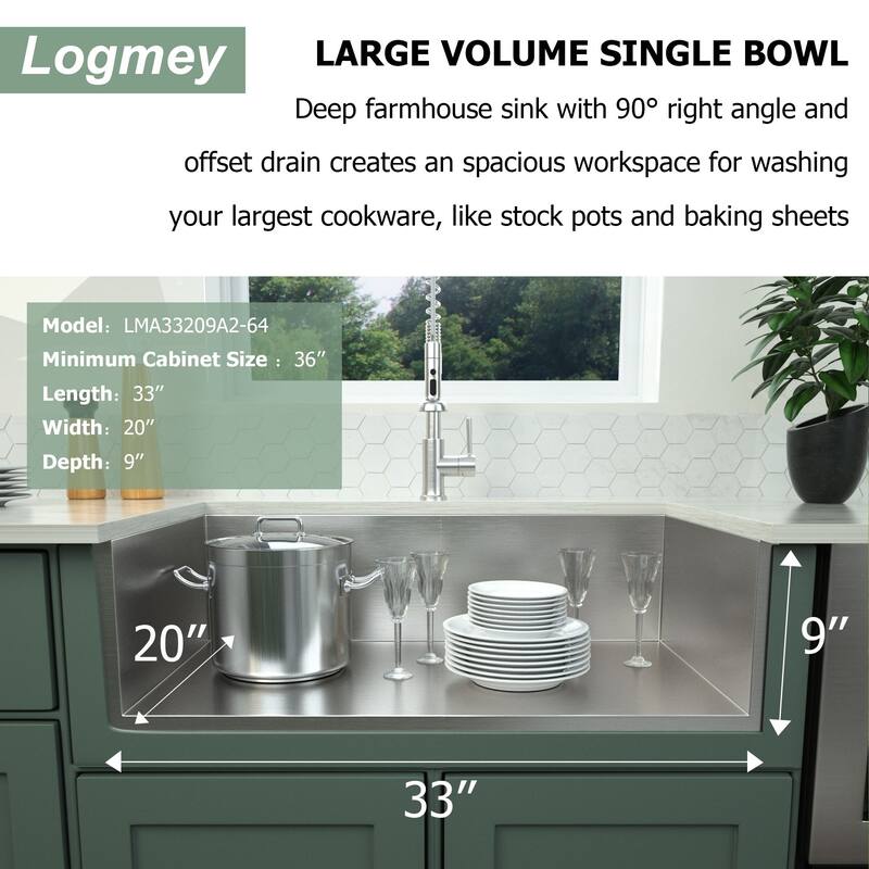 18-Gauge Stainless Steel 33" Double Bowl 60/40 Farmhouse/Apron Kitchen Sink with Bottom Grid - 33" L x 20" W x 9 "