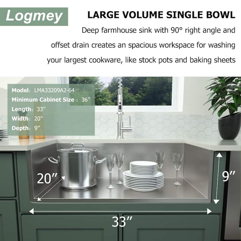 18-Gauge Stainless Steel 33 in. Double Bowl 60/40 Farmhouse/Apron Kitchen Sink with Bottom Grid - 33" L x 20" W x 9 "