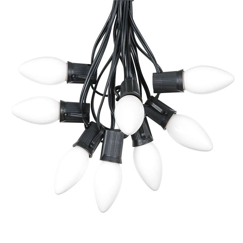 25 Foot C9 Ceramic Christmas Light Set, Hanging String Lights, Black Wire - White