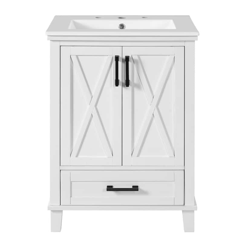 GDFStudio - Seren Wood & Ceramic Bathroom Vanity with Sink, Soft-Close Door, Shelf & 3 Drawers