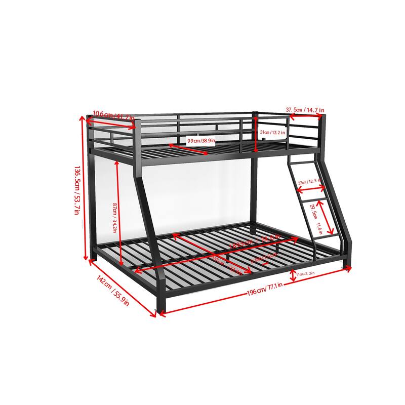 Metal Twin Bunk bed for Kids and Adults , With Safety Guardrail and Ladder , Black