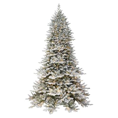 Puleo International 6.5 ft. Pre-lit Flocked Royal Majestic Douglas Fir Downswept Artificial Christmas Tree