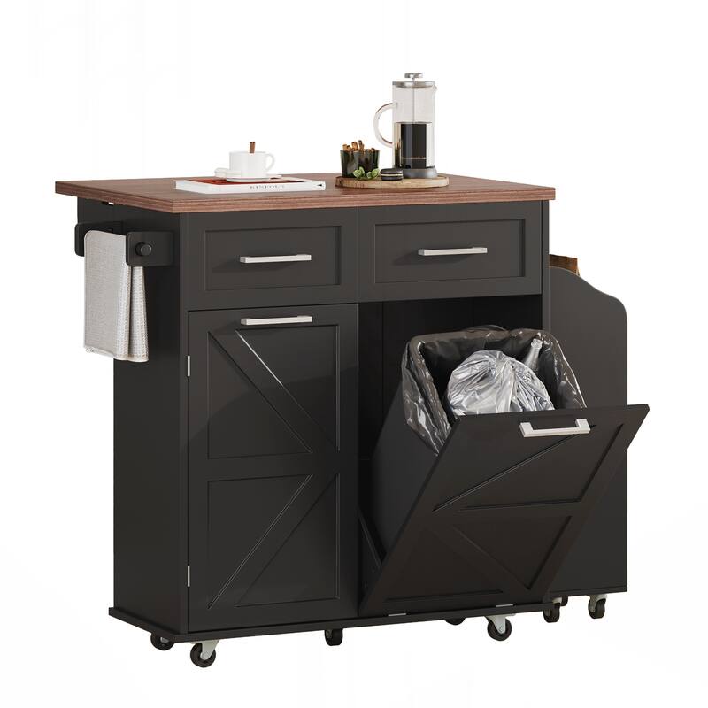 Kitchen Island with Drop Leaf, Kitchen Storage Island with Removable Side Racks, Two Drawers