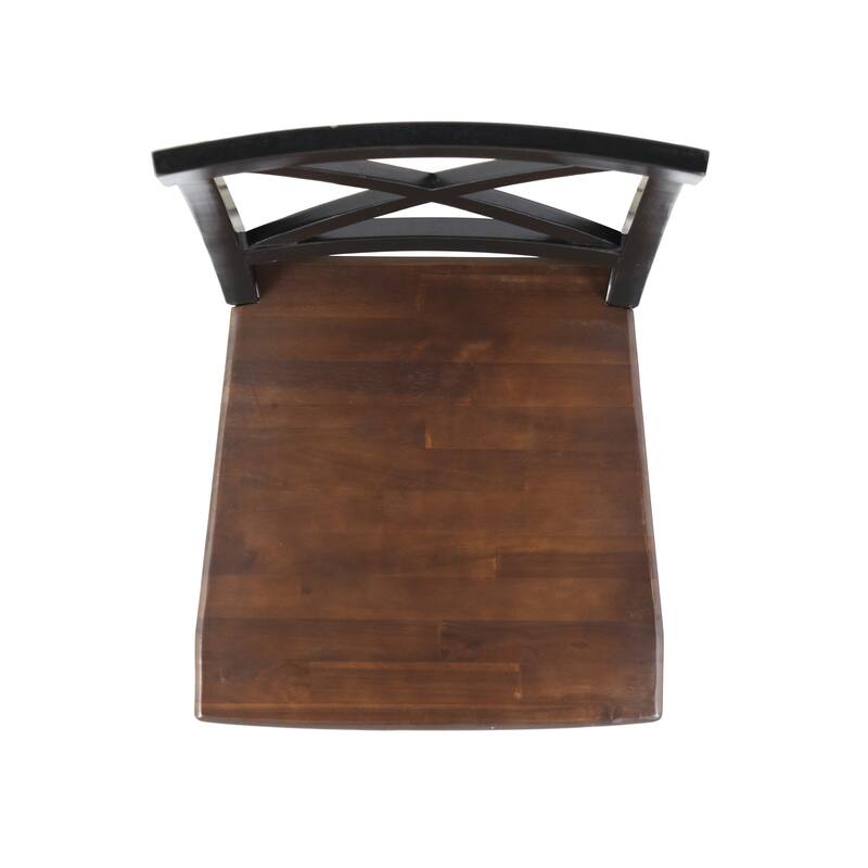 Ricks Dining Chair Set of 2, Crossed X Back, Acacia Wood, Dark Brown, Black