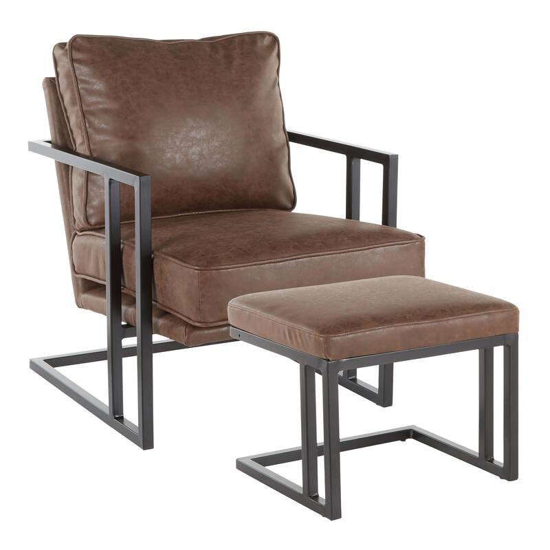 Roman Industrial Faux Leather Lounge Chair & Ottoman Set